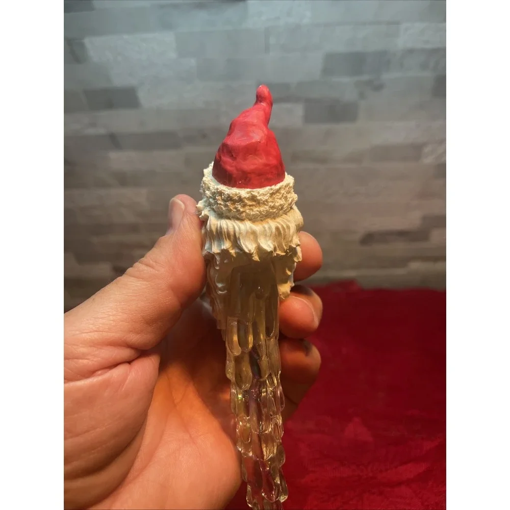 Vintage‎ Santa Crystal Look Icicle Christmas Tree Ornament Santa Face Icicle